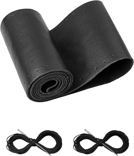 Belinous Leather Steering Wheel Cover Lace Up, Stitch on Wrap, Universal Fit 13- - Picture 1 of 12