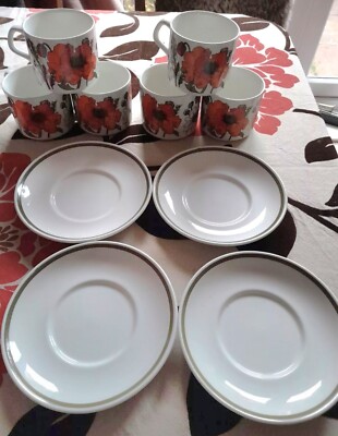 JG Studio Meakin Mohnmuster Tassen x 6 und Untertassen x 4