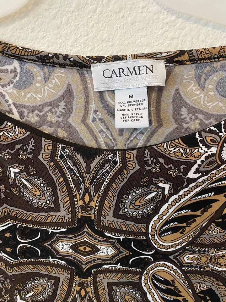 Blusa para mujer Carmen Marc Valvo mediana marrón cachemir Top Foto 2 de 4