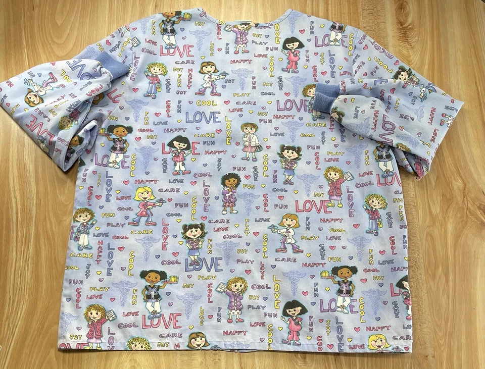 SIMPLY BASIC Women's SCRUBS Top Medical DOCTORS/NURSES Snap/Blue Long Sleeve - Image 4 of 4