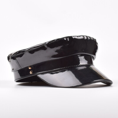 Shiny Lady Faux Leather Military Hat Mariner Breton Fiddler Sailor