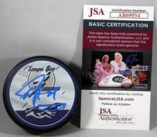 MATT DUMBA SIGNED TAMPA BAY LIGHTNING REVERSE RETRO PUCK AUTOGRAPHED +JSA COA