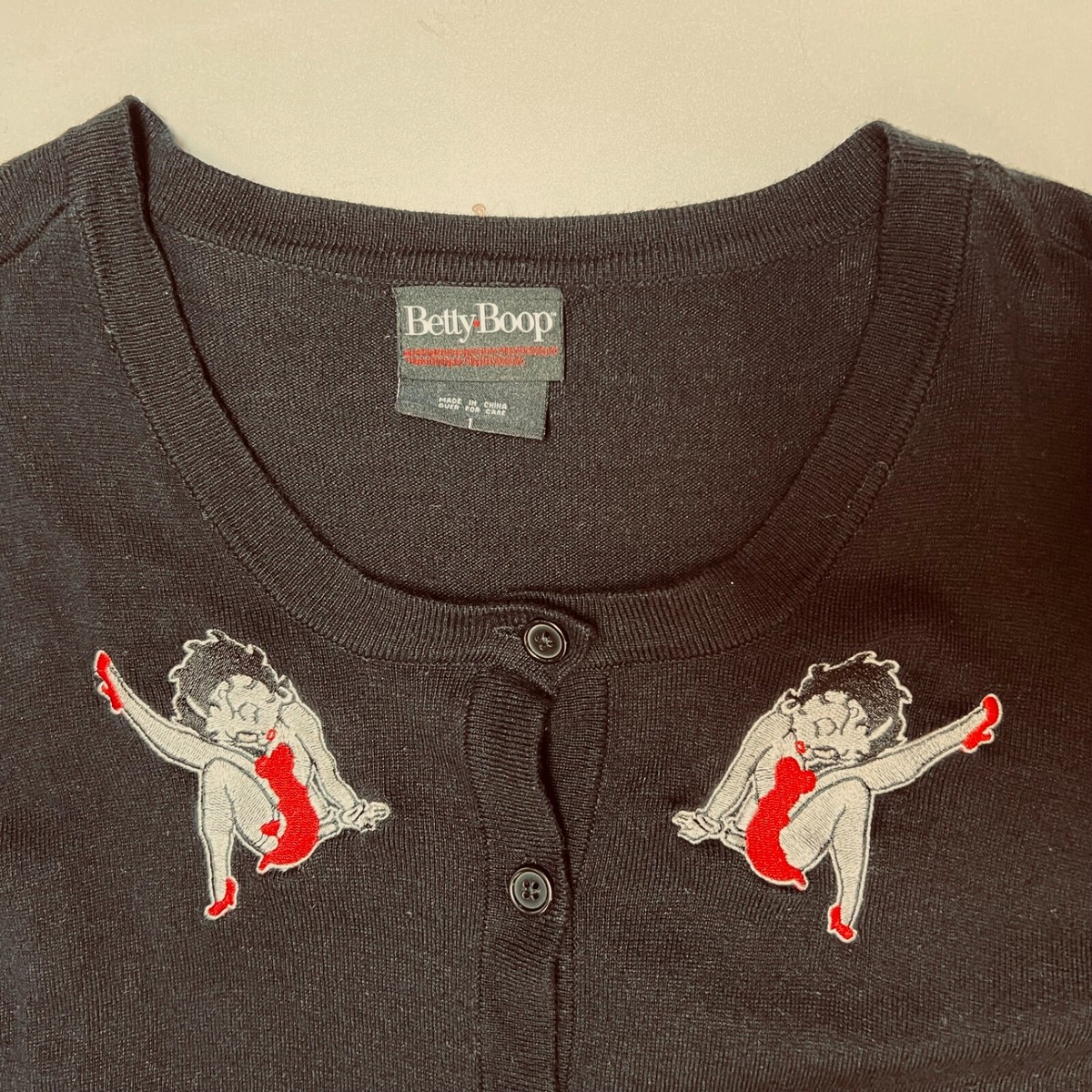 Betty Boop Cardigan Sweater. sz 1 (ck measurments) Black