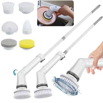 Electric Spin Scrubber Cordless Cleaning Brush Adjustable Extension Arm 2 Speeds