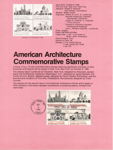 USPS FDC Souvenir Sheet American Architecture Block Of 4 Scott #1841A - 第 1/3 張圖片