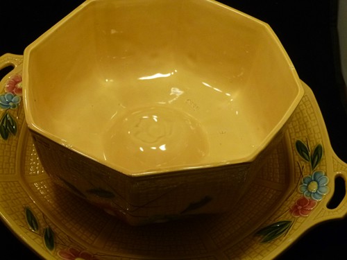 Antique Zell Majolica LDBC Cake Plate & LID Basketweave Germany BIG Art Pottery - Picture 5 of 9