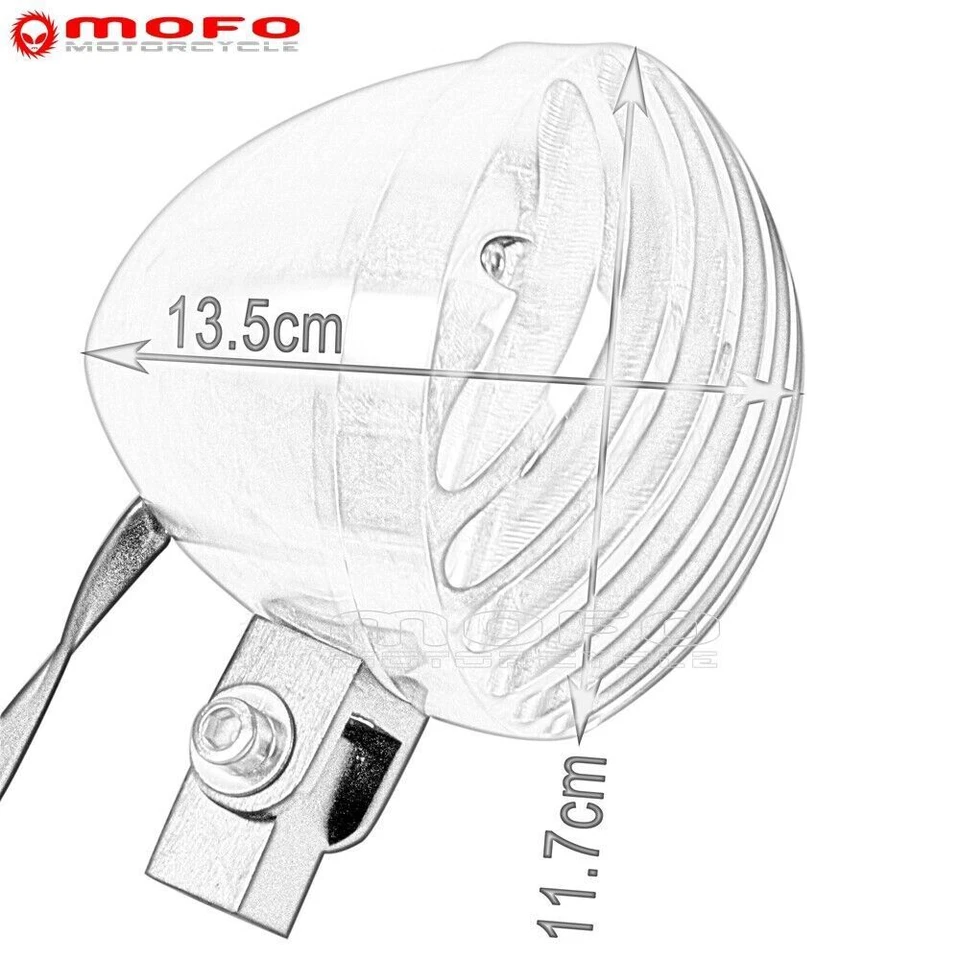 E-Mark 4.5" Finned Grilled Headlight H4 Bulb Fit For Harley Chopper Cafe Racer — 第 2/4 张图片