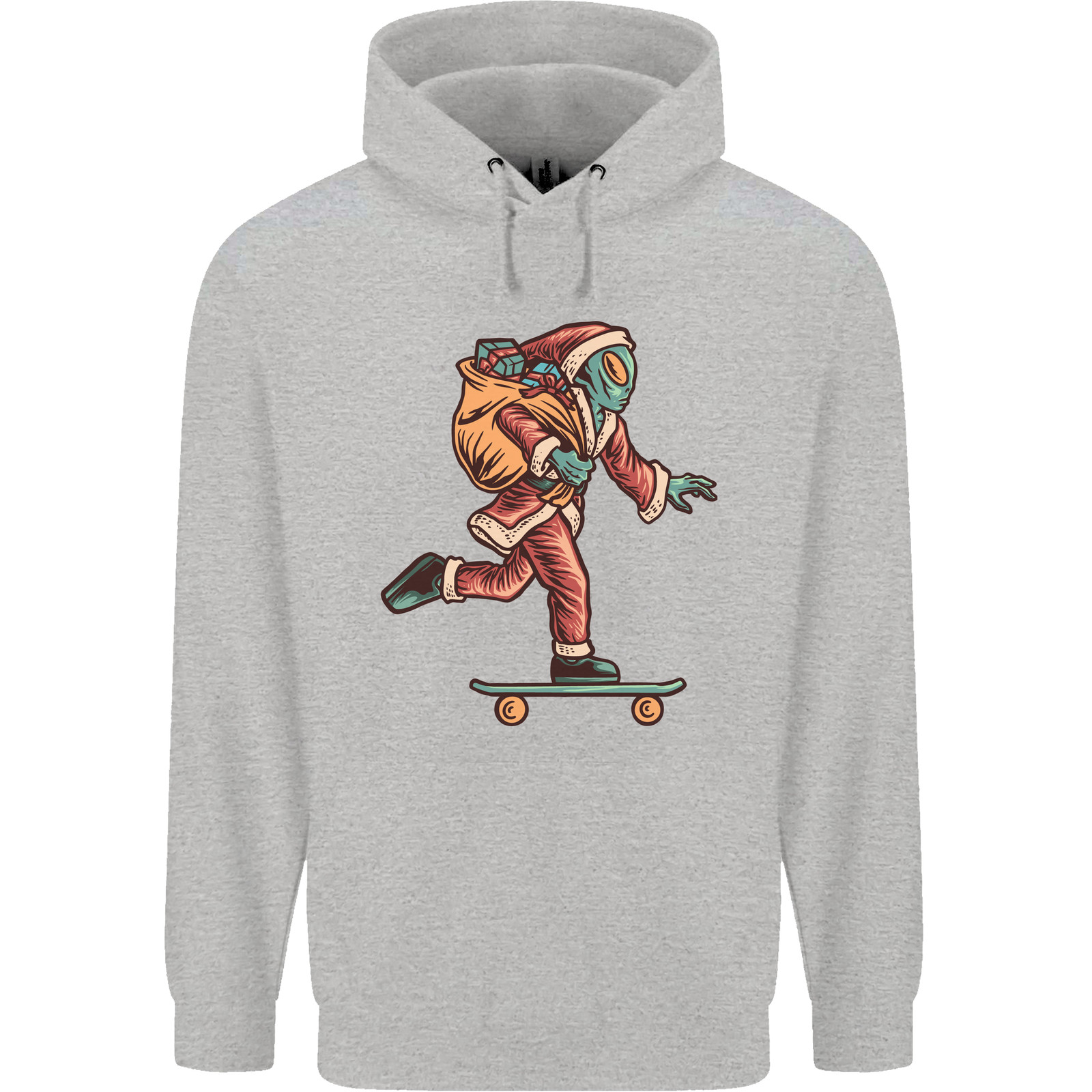 Divertida sudadera con capucha Santa Claus Alien on a Skateboard para hombre 80 % algodón