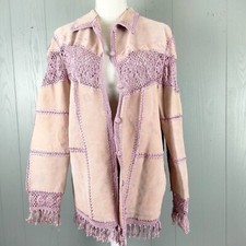 Dressbarn Suede Fringe Jacket Womens 10 Patchwork Cowgirl Western Hippie Vintage
