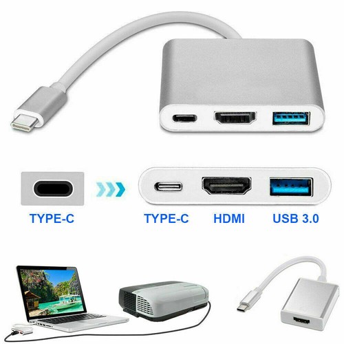 Type C USB 3.1 to USB-C 4K HDMI USB 3.0 Adapter Cable 1 in Hub For Macbook Pro - Picture 8 of 13