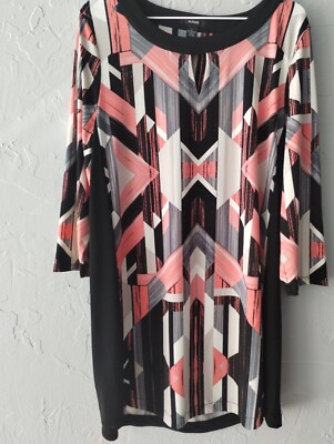 Alfani Dress Geometric Large Pullover Knee Length 3/4 Sleeve Stretch Career Work