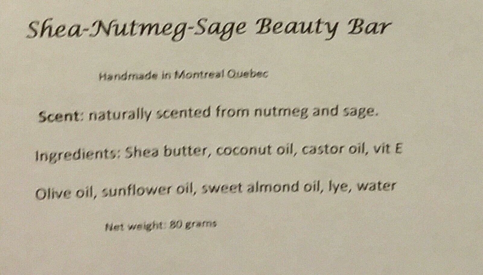 All Natural Vegan Shea Nutmeg & Sage Beauty Soap Made in Montréal Lot of 2 bars
