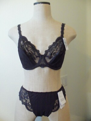 Simone Perele AMOUR Anthracite Grey Lace Full Cup UW Bra 32D & Tanga S