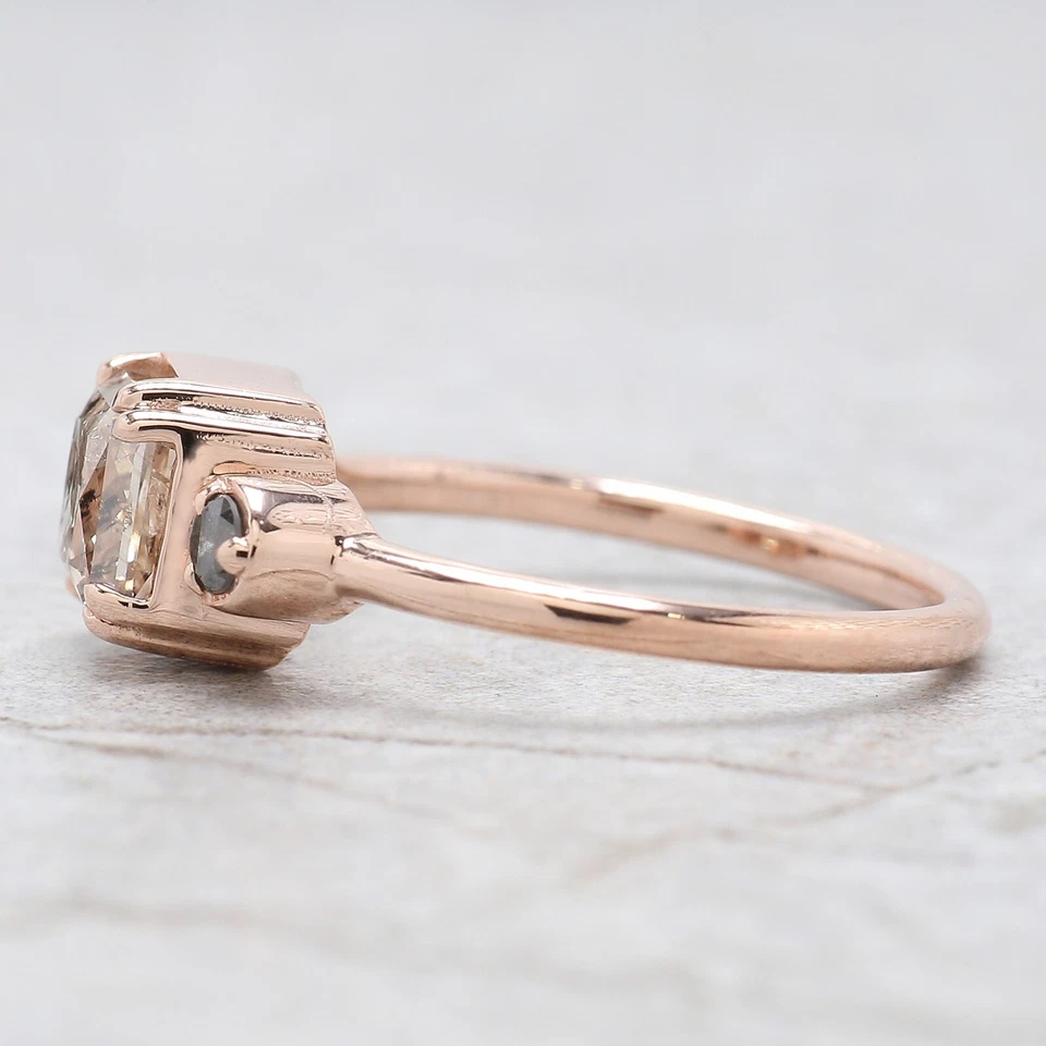 1.43 Ct Radiant Salt And Pepper Diamond Ring 14K Rose Gold Engagement Gift Ring - Image 3 of 4