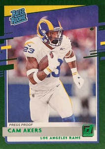 2020 Panini Donruss Football Rated Rookies #325: Cam Akers Press Proof Green