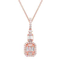 14K Rose Gold Diamant Baguette Halskette Quadrat Rechteckig AnhäNger NatüRlich