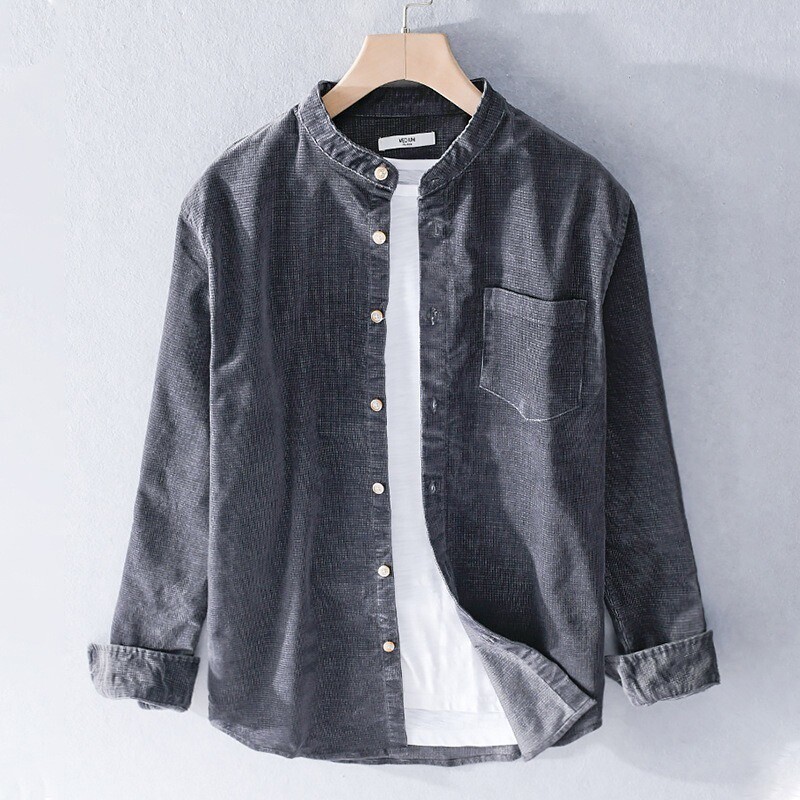 トップス Vintage corduroy top Men Retro Corduroy Shirt Tops Casual Button Up Blouse Long