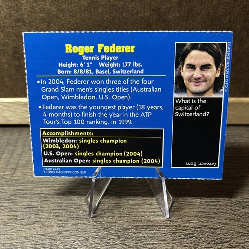 Roger Federer 2005 Sports Illustrated for Kids SiFK #443 Tennis Card Near Mint - Picture 2 of 2