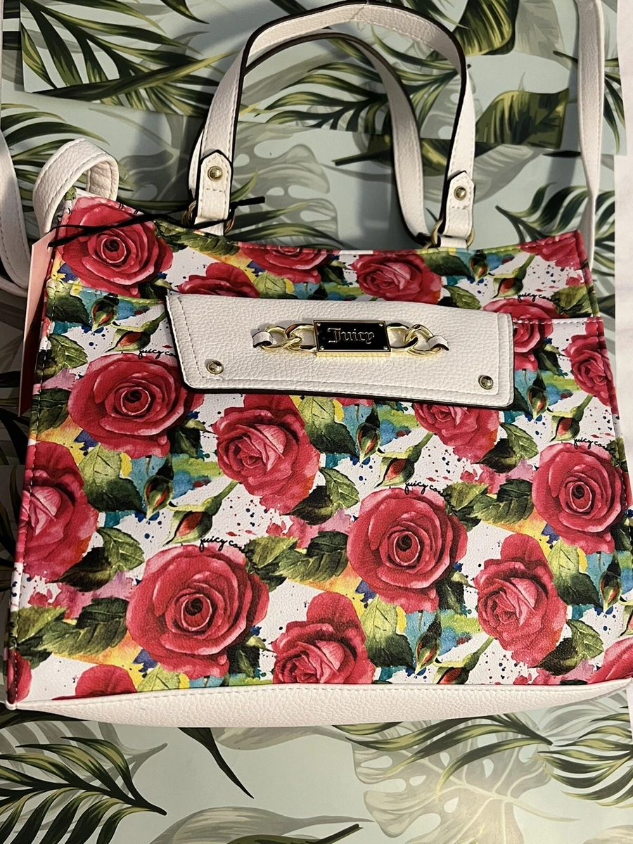 Juicy Couture Rose Handbag Off The Chain White Floral Logo Tote Bag Purse