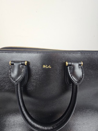 Lauren Ralph Lauren Top Handle Satchel Bowling Bag Black Leather Crossbody - Picture 3 of 14