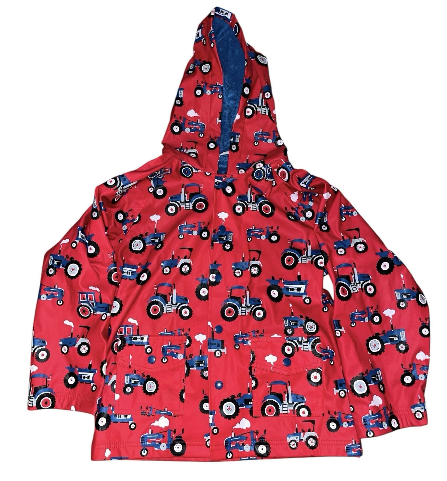 Hatley Boys TRACTORS Red Rain Coat Sz 8 EUC