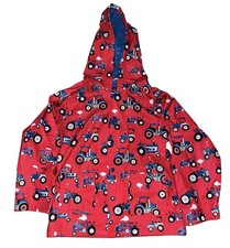 Hatley Boys TRACTORS Red Rain Coat Sz 8 EUC