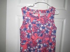 NWOT New TALBOTS Sz 12 Shift Dress Coral Blue White Sleeveless Cotton Spandex