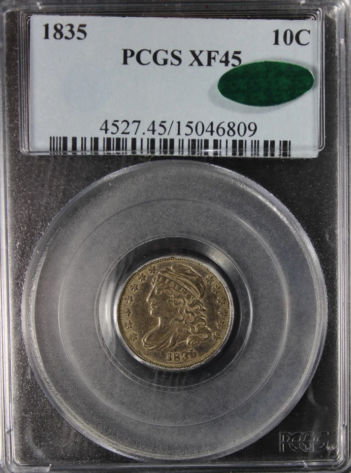 1835 XF45 Capped Bust Dime, CAC, PCGS 15046809 - Image 3 of 4