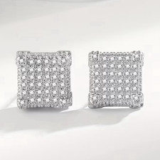 Moissanite Pavé Square Stud Earrings 10mm Si...