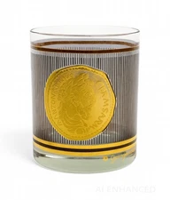 Georges Briard Gold Roman Coin Highball Glass Vintage Midcentury Barware