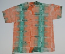 VTG 90s Tie Dye Green Orange Single Stitch Blank Shirt Cotton Oneita Size Large