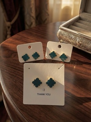 Wholesale Chloe Clover Stud Earrings 18k Gold Plated Earrings in Green 3 pairs