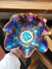 Super Purple Dugan Carnival Glass Heavy Grape Large Bowl w Compass Exterior