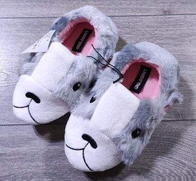 Lands End Slippers Little Girls Size 12 Gray French Bulldog House Shoes Cute