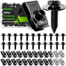 50PCS 1/4 U-Nut Clips Hex Head Automotive Body Fender Bolts Kit,for Most Cars