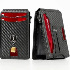 Men's Slim PopUp Bifold Leather Wallet RFID Blocking, Money Clip, Gift Box Ready