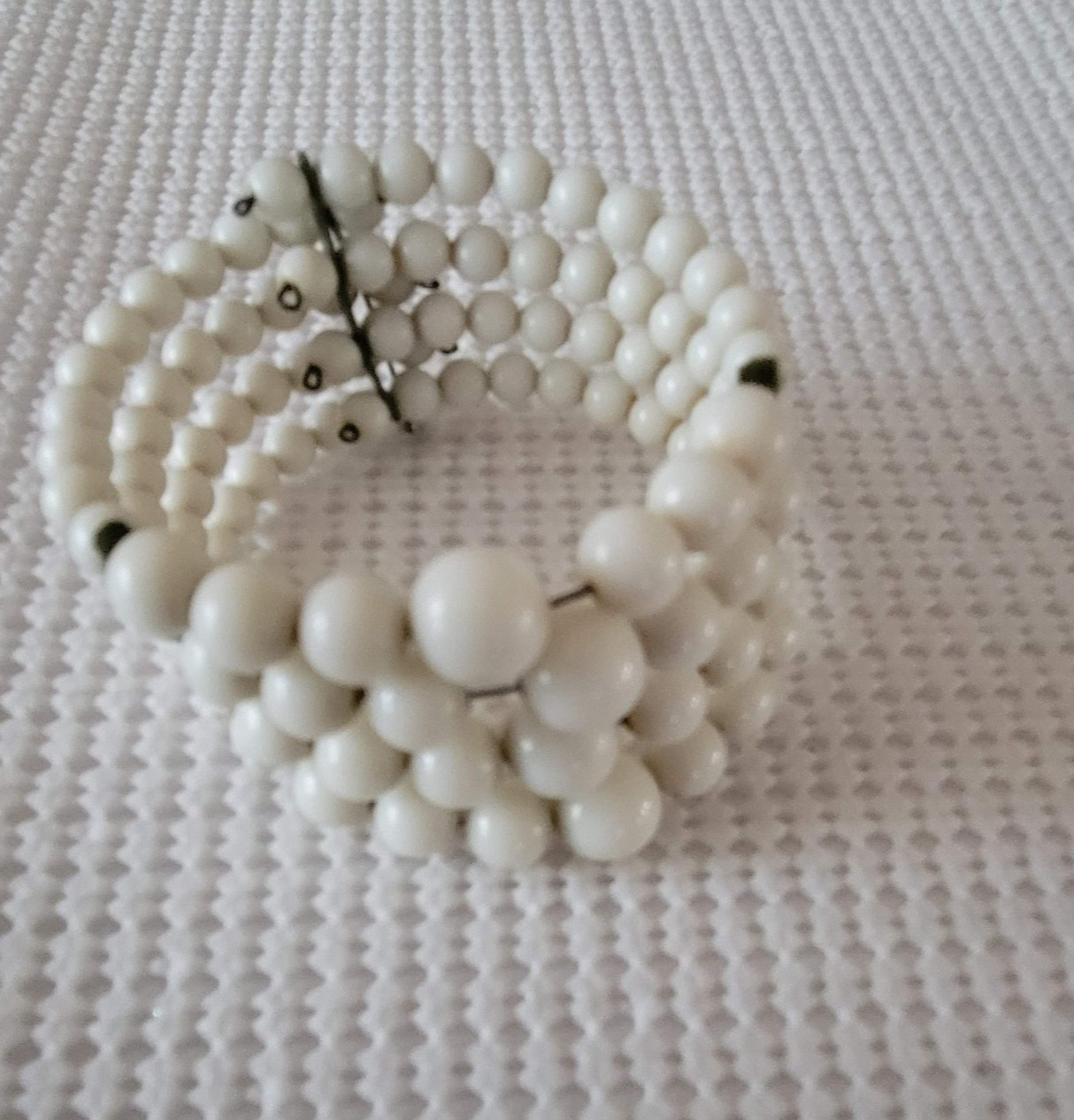 White Rounded Multiple Strand Plastic Bead Choker… - image 4