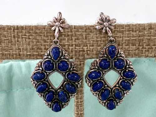 American West Carolyn Pollack Blue Lapis Sterling Silver Dangle Diamond Earrings - Bild 2 von 18