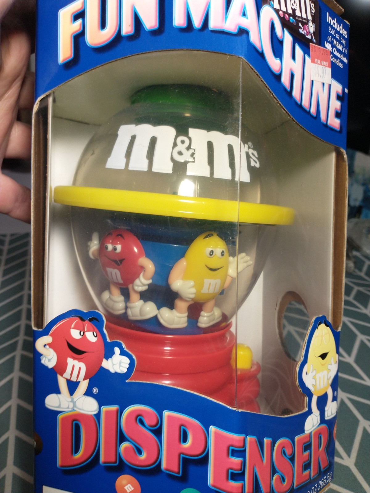 M&Ms MARS MM CANDY DISPENSER COLLECTABLE FUN MACHINE GUMBALL TYPE YELLOW RED