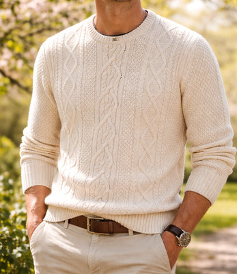 Polo Ralph Lauren Zopfmuster Pullover Creme Cable Knit Herren Gr. M