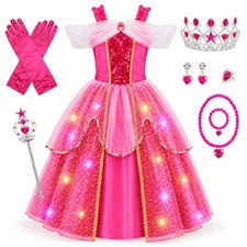 Meland Princess Costume for Girls - Light up Halloween 5-6 Years, Pink
