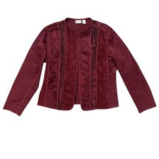 Chico's Blazer Jacquard Jacket Size 2 Maroon Heritage Floral Boho Y2K Fairy
