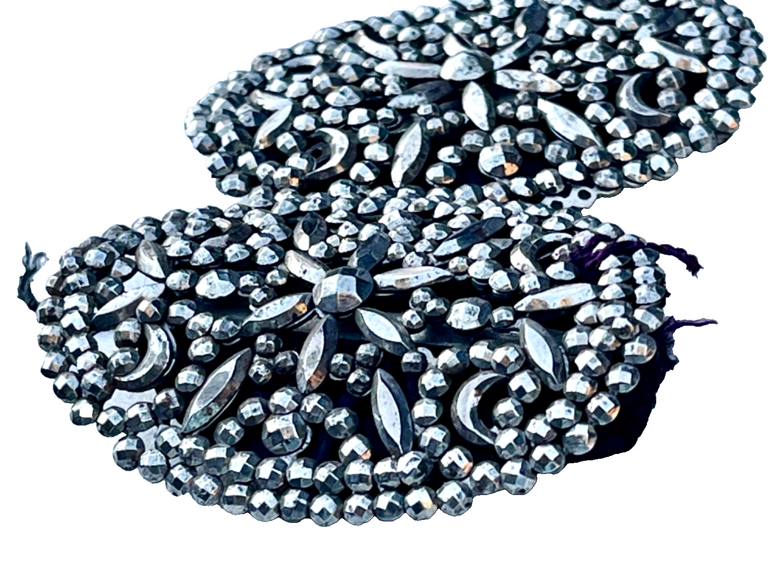 Victorian Antique French Cut Steel Shoe Buckles Faceted Steel Rivet Work READ