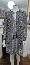 Mint Velvet Black Paisley Long Sleeved Chiffon Boho Dress 10 UK EUC lined tassel