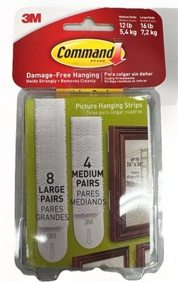 Command Picture Hanging Strips 8 Large, 4 Medium Holds Up to 16 lb  White17209ES