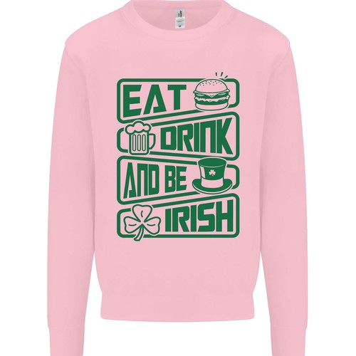 Eat Drink & Be Irish Funny St Patricks Day Kids Sweatshirt Jumper - Picture 10 of 35