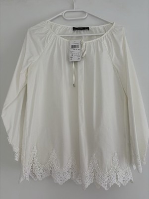 Hallhuber   Bluse Tunika 34 xs Cremeweiß Stickerei