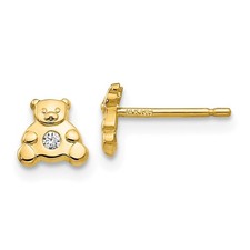 Real 14K Yellow Gold Bear with CZ Earrings; Women Men