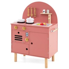 Play Kitchen for Kids Wooden Kitchen Playset with Stoves Faucet Sink Microwave a