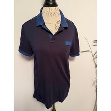 HUGO BOSS Men Navy Blue Slim Fit Mercerised Polo Shirt Short Sleeve Size L